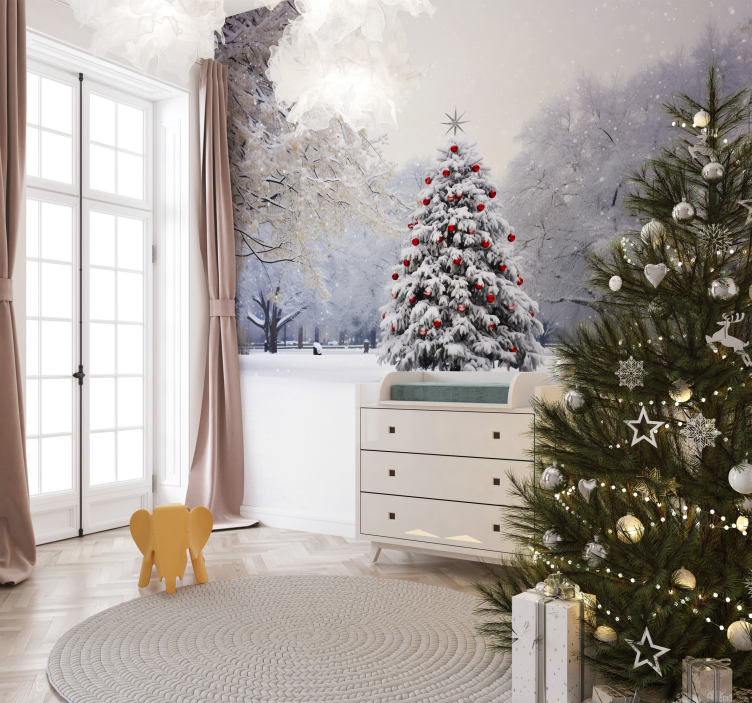 Snow Christmas Tree Wall Mural - TenStickers