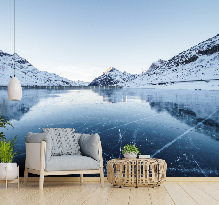 Snowy Mountain Lake landscape wall mural - TenStickers