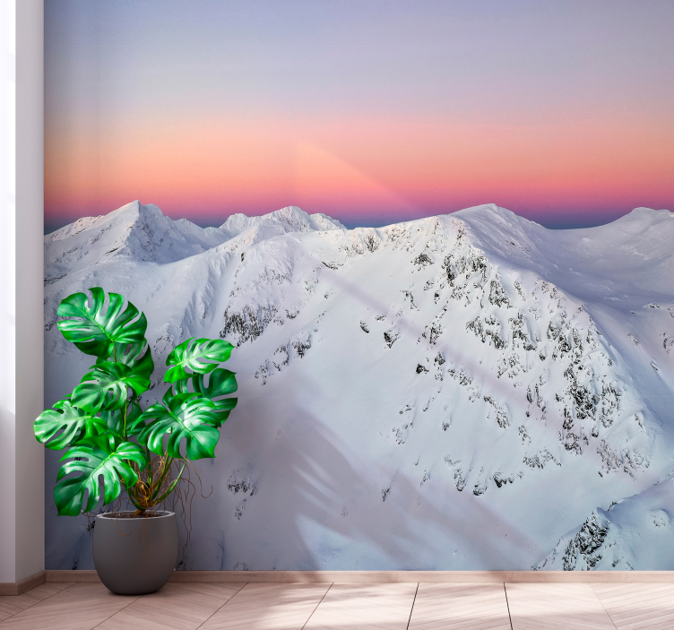 Snowy Peaks Sunset mountain wall mural - TenStickers