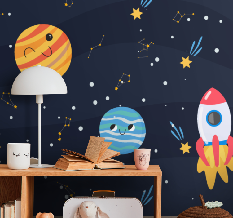 Space wall mural playful planetary exploration - TenStickers