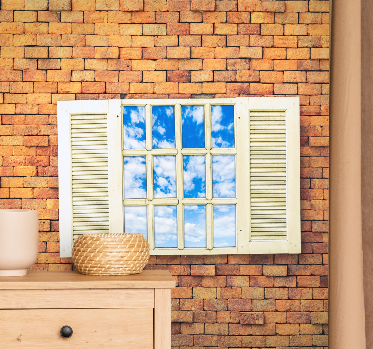 Stone wall mural open window perspective - TenStickers