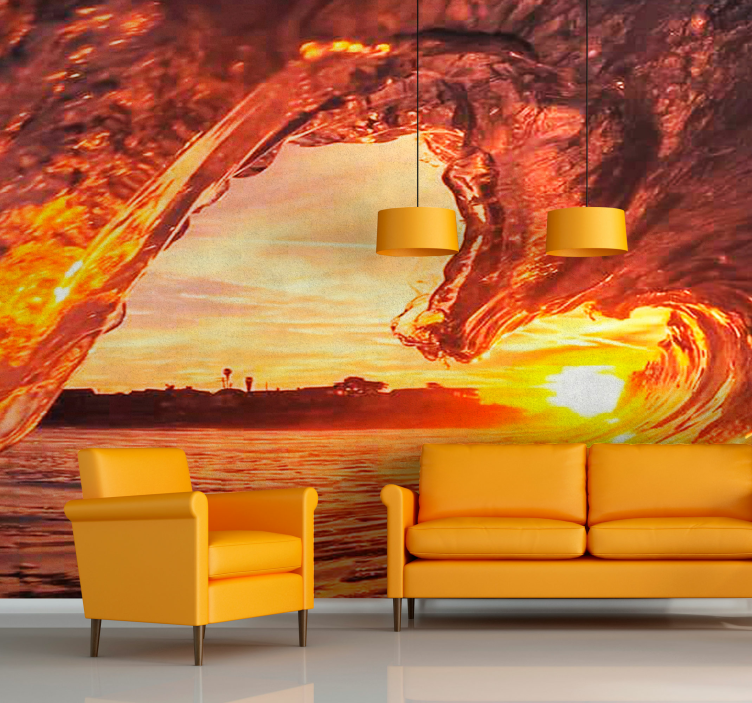 Sunset Splashing Wave sea animals wall mural - TenStickers