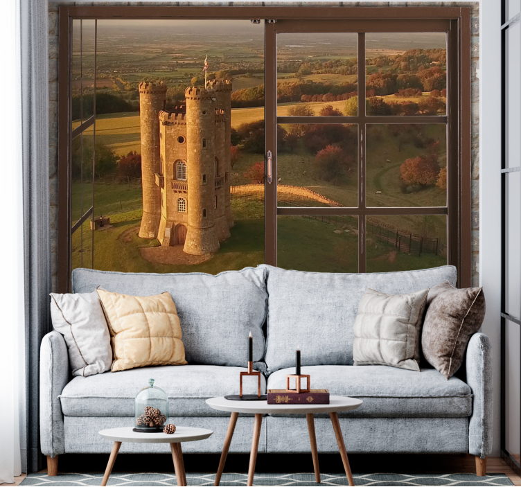 Sunset with castle landscape 3D Wall Mural - TenStickers