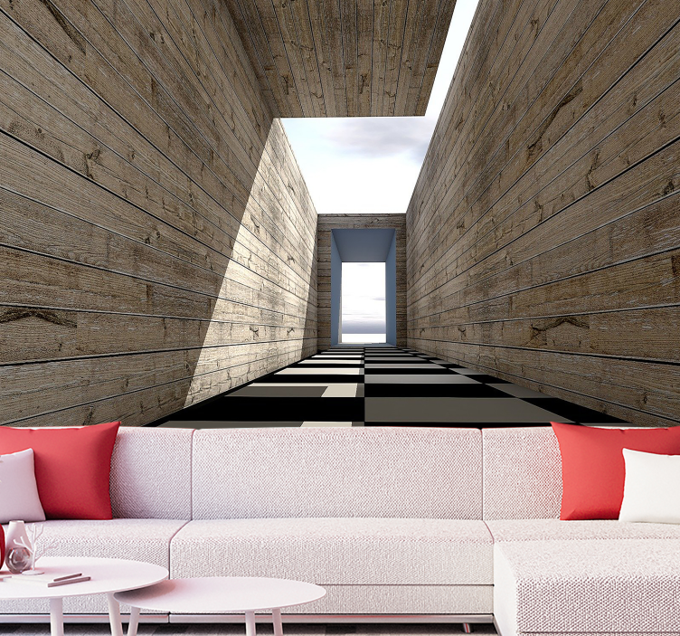 Texture and pattern wall mural wooden hallway view - TenStickers
