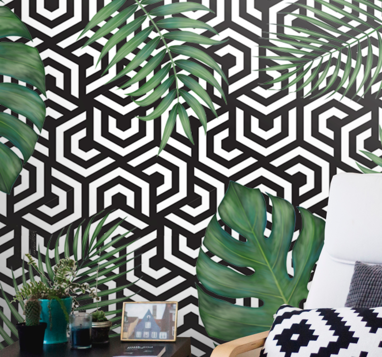 Textured wall mural geometric leaf design - TenStickers