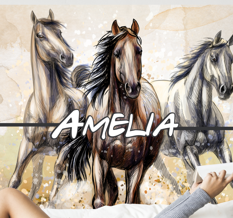 Three illustrated horses wall mural - TenStickers