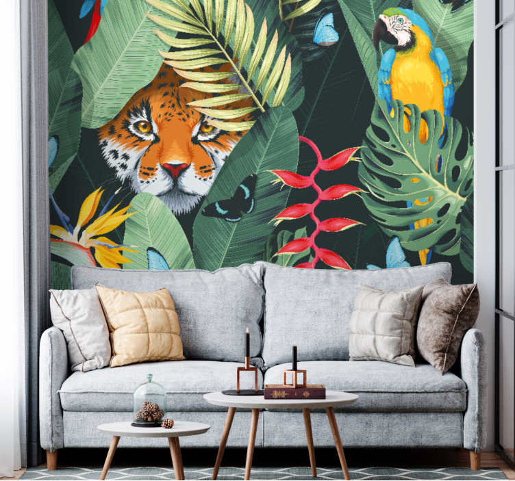 Tiger and Parrot animal wall mural - TenStickers