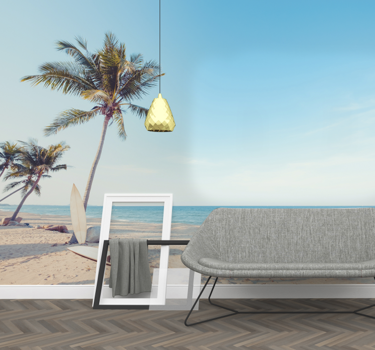 Tropical beach with palm tree sea wall mural - TenStickers