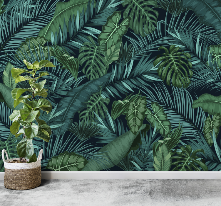 Tropical Foliage Imprint jungle wall mural - TenStickers