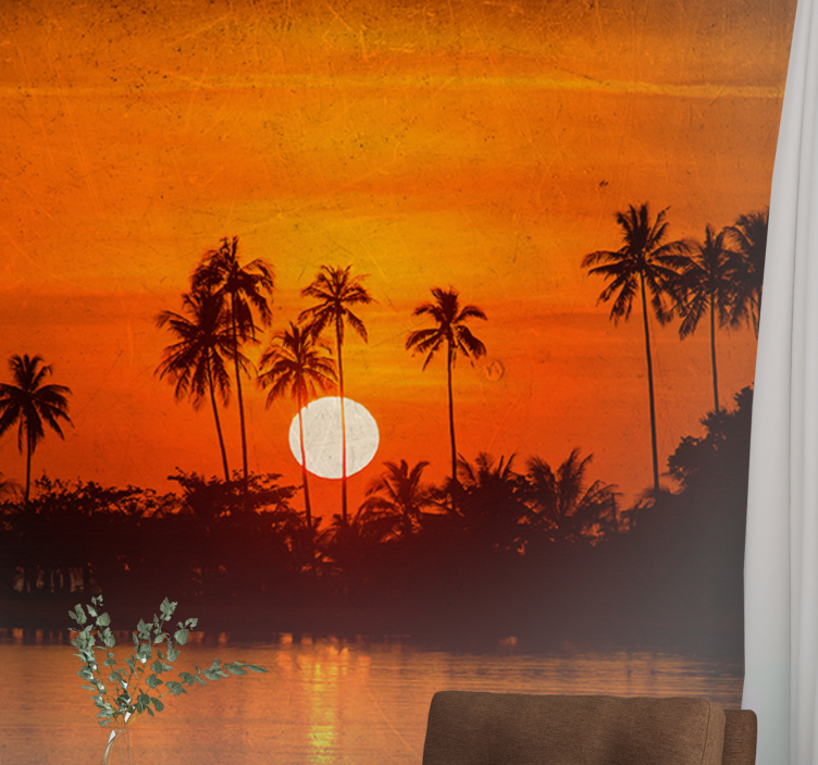 Tropical sunset scene landscape wall mural - TenStickers