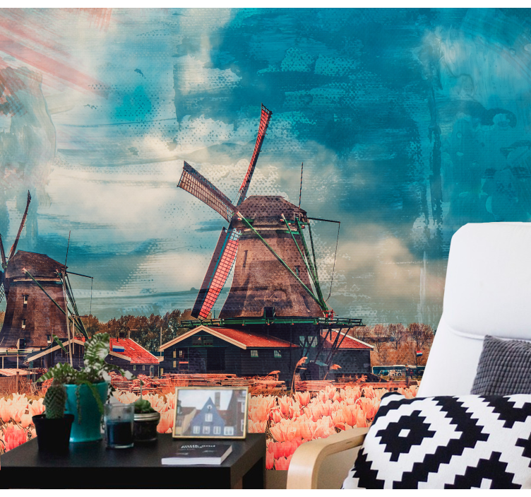 Tulip Fields and Windmills city wall mural - TenStickers