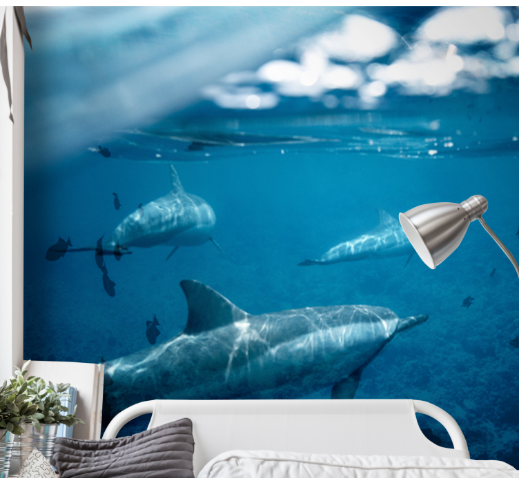 Underwater Dolphin Encounter sea animals wall mural - TenStickers