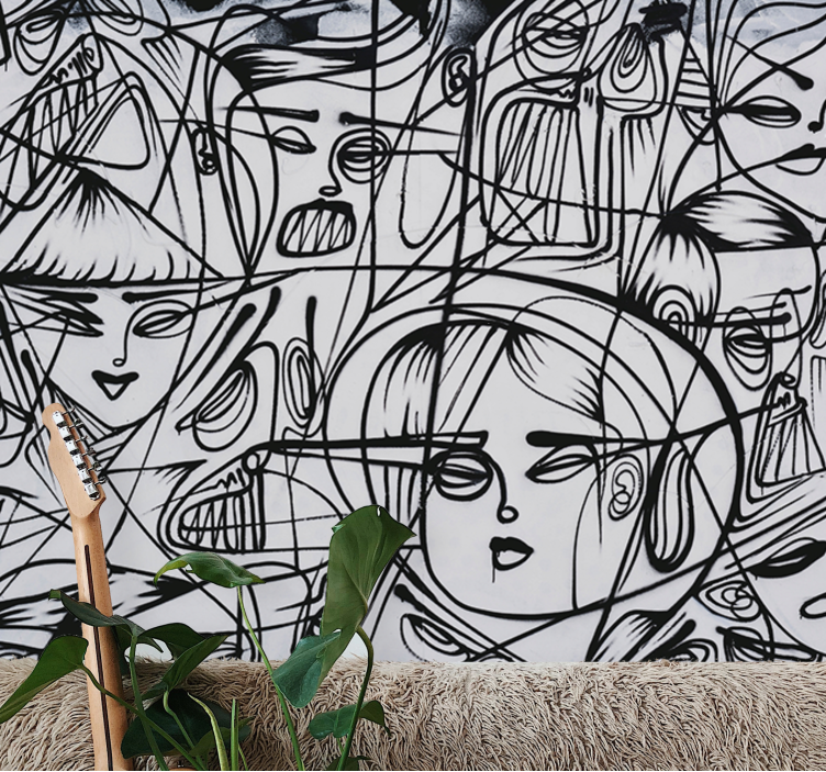 Urban wall mural abstract expression faces - TenStickers
