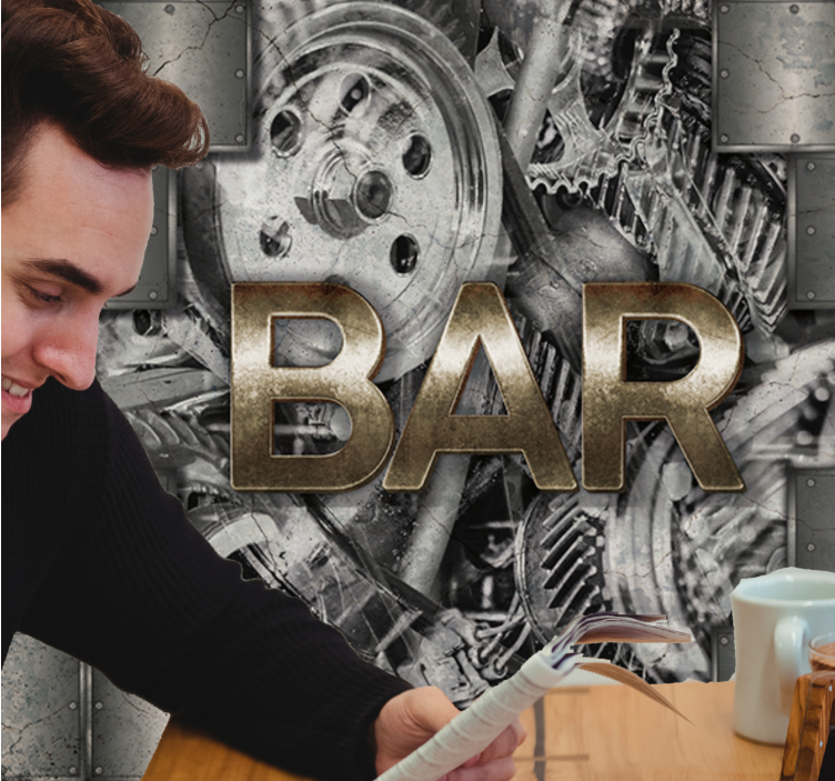 Urban wall mural industrial gear typography - TenStickers