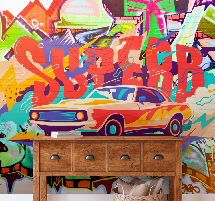 Urban wall mural retro car art - TenStickers