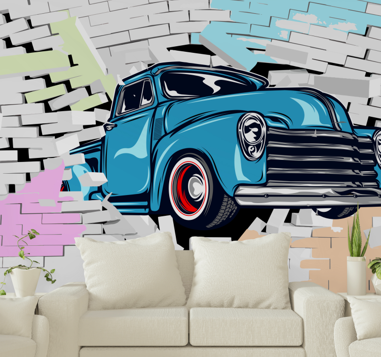 Vehicle wall mural classic blue pickup - TenStickers