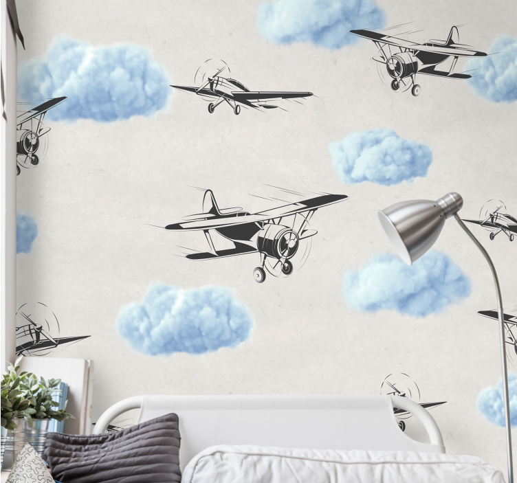 Vehicle wall mural of soaring vintage airplanes - TenStickers