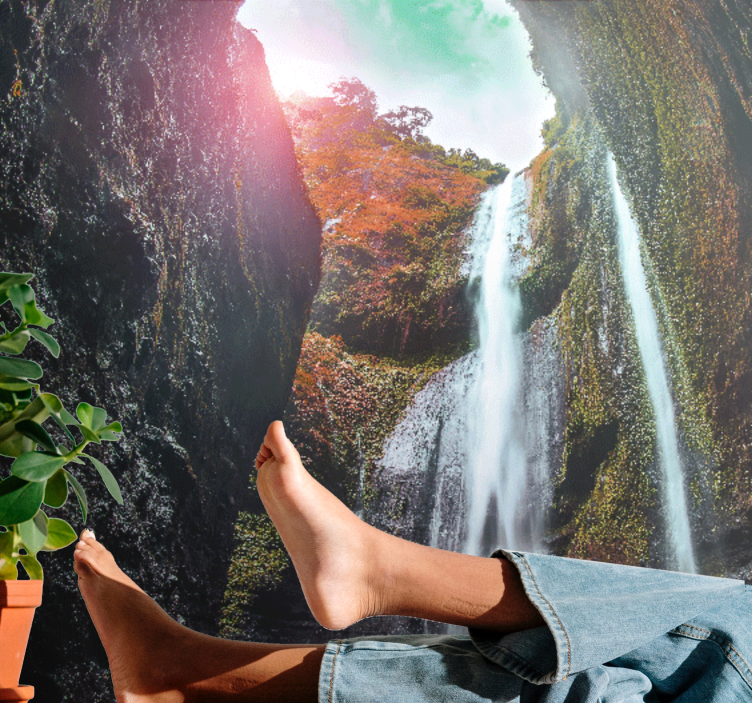 Waterfall wall mural majestic cascade scenery - TenStickers