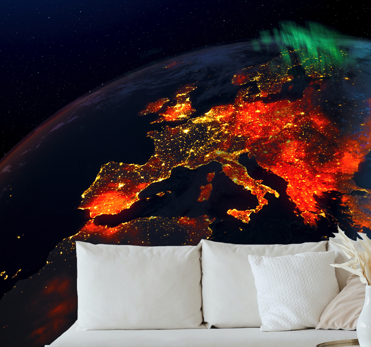 World map wall mural glowing european night - TenStickers