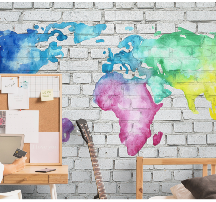 World map wall mural watercolor world map - TenStickers