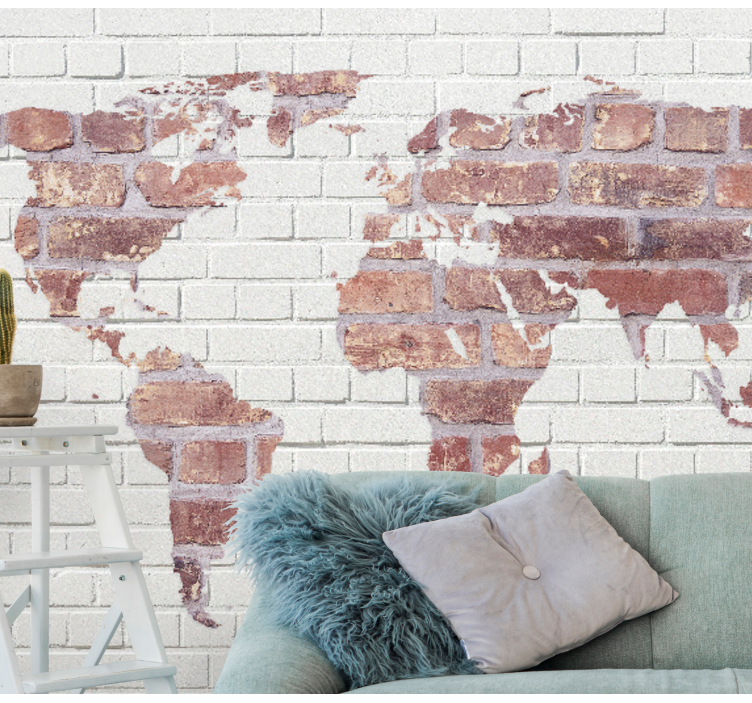 World map wall mural world map brick - TenStickers