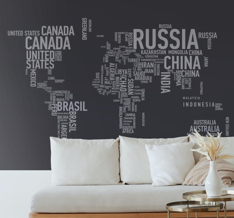 World map wall mural world map typography - TenStickers