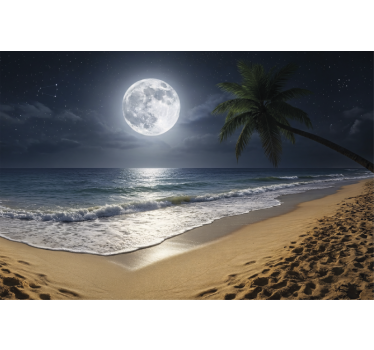 Sea animals wall mural full moon ocean - TenStickers