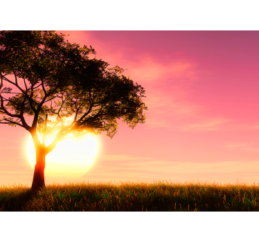 Sunset over a field landscape wall mural - TenStickers