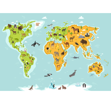 Animal worldmap animal wall mural - TenStickers