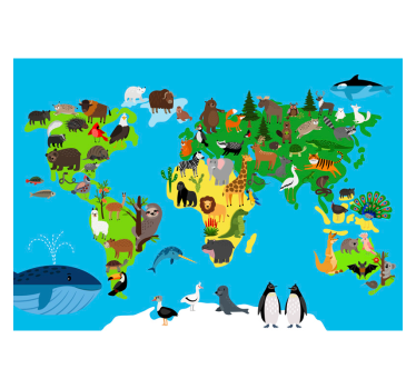 Minimalistic world map animal wall mural - TenStickers