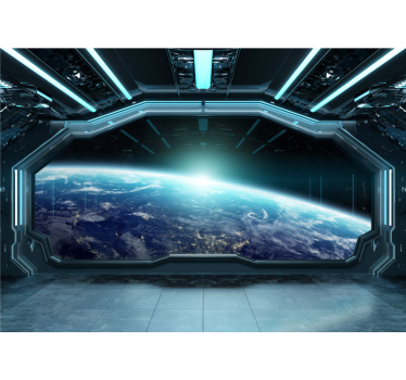 Earth galaxy space spaceship 3d wallpaper - TenStickers