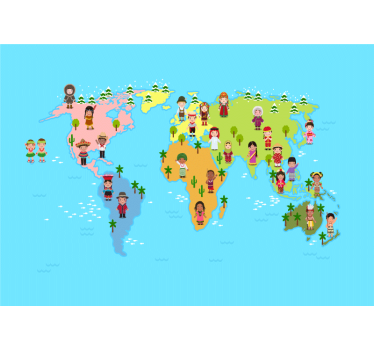 Cultural Map Characters world map wall mural - TenStickers