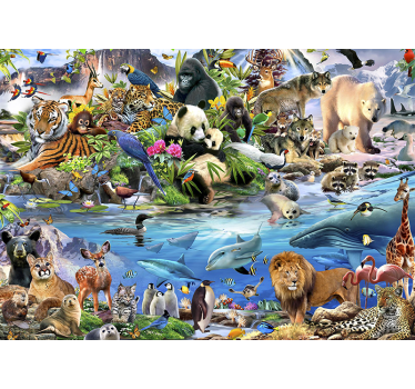 All kind of animals  mural wallpaper - TenStickers