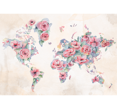 With flowers decorated world map wall mural - TenStickers