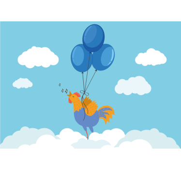 Kids wall mural singing rooster balloons - TenStickers