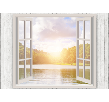 Window sun light on lake carp 3d mural wallpaper - TenStickers