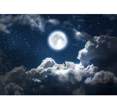 Beautiful night moon and clouds space mural wallpaper - TenStickers