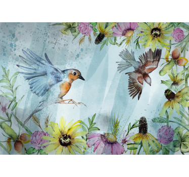 Colorful floral birds office wall mural - TenStickers