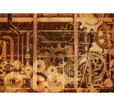 Retro 3D Industrial Pipes Gold vintage mural - TenStickers