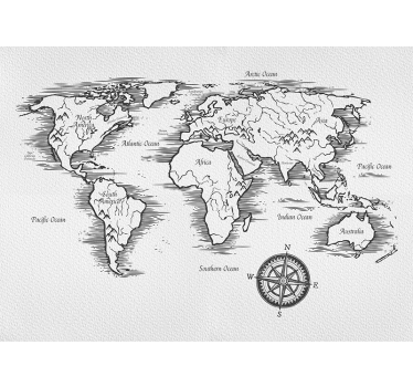 Elegant worldmap drawing world map wall mural - TenStickers