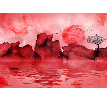 chinese ink landscape Red wall mural - TenStickers