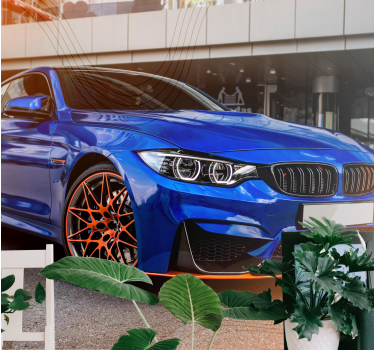 3D blue and orange car mural - TenStickers