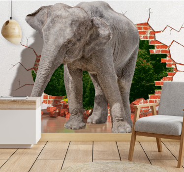 3d wall mural elephant breaking through wall - TenStickers