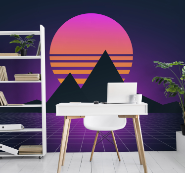 3d wall mural geometric sunset landscape - TenStickers