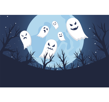Terrifying ghosts on blue landscape wall mural wallpaper - TenStickers