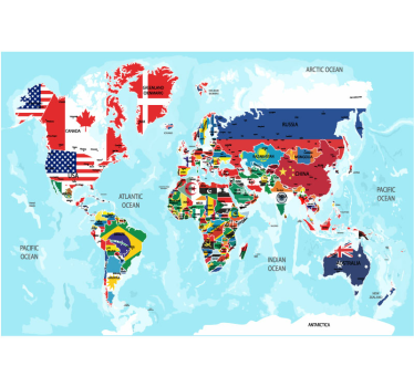 world map with flags world map wall mural - TenStickers