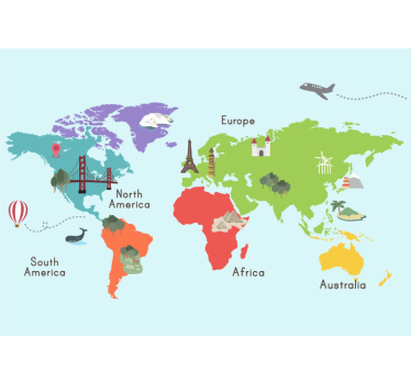 World map wall mural world map illustration - TenStickers