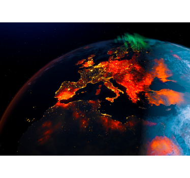 World map wall mural glowing european night - TenStickers