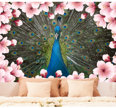 Animal peacocks 3D with flowers 3d mural wallpaper - TenStickers