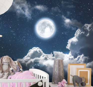 Beautiful night moon and clouds space mural wallpaper - TenStickers
